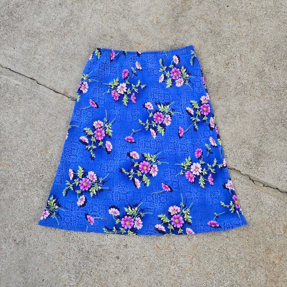 Vtg 90s Y2k SENSE Geometric Floral Pattern All Over Print Midi Skirt Med USA